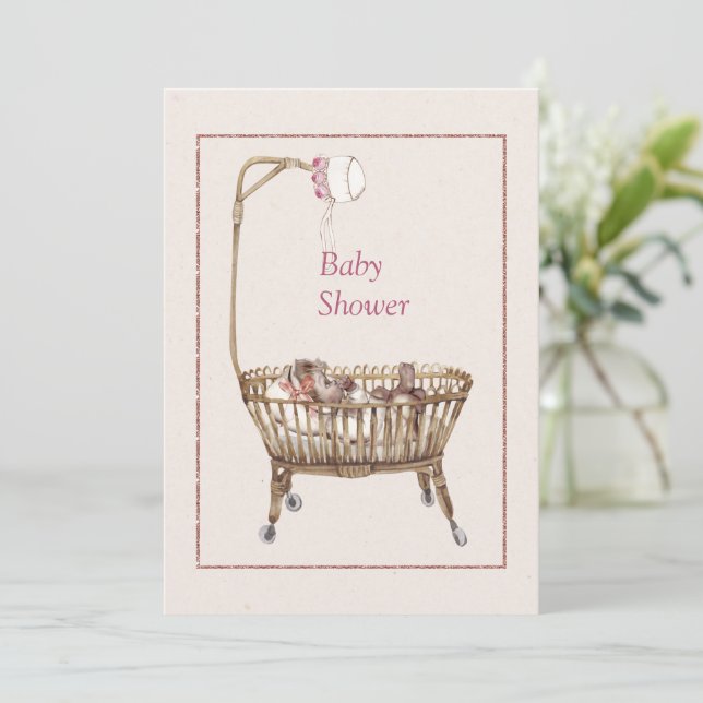 Simple Elegant Vintage Baby Shower Invitation (Standing Front)