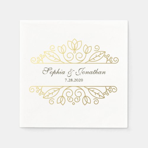 SImple Elegant Vintage Chic Gold Wedding Custom Paper Napkins