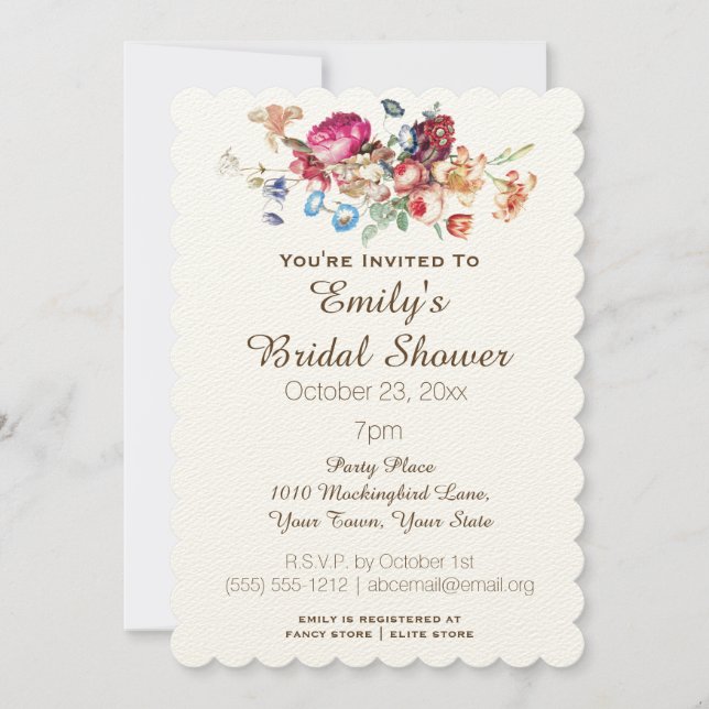 Simple Elegant Vintage Floral Bridal Shower Invitation (Front)