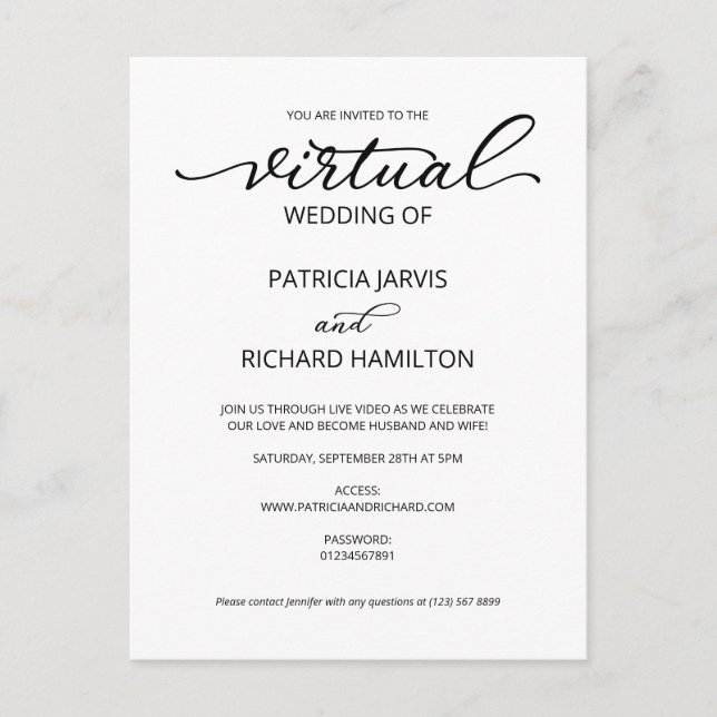 Simple Elegant Virtual Wedding Invitation Postcard (Front)