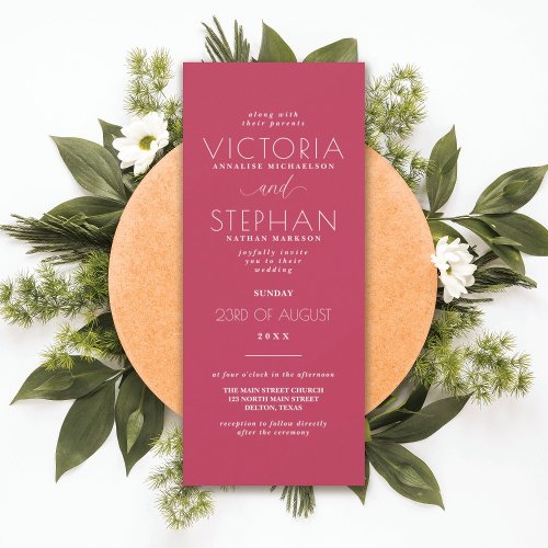 Simple Elegant Viva Magenta Typography Wedding Invitation