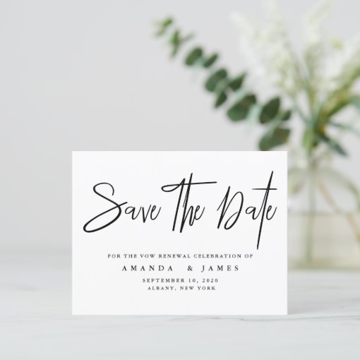 Simple Elegant Vow Renewal Save The Date Announcement Postcard | Zazzle