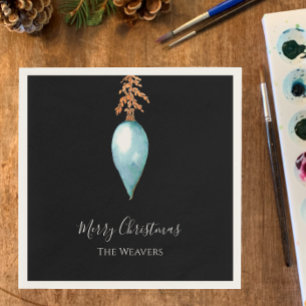 Simple Elegant Watercolor Botanical Blue Holiday Napkins
