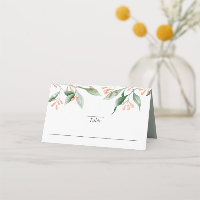 Simple Elegant Watercolor Botanical Wedding Place Card (Front)