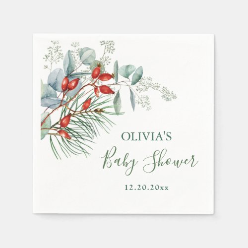 Simple Elegant Watercolor Eucalyptus BABY SHOWER Napkins