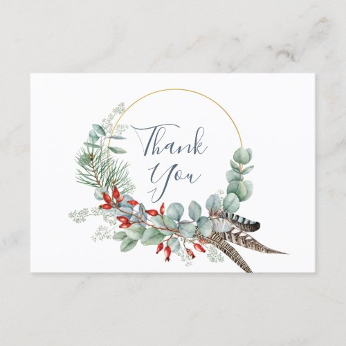 Simple Elegant Watercolor Eucalyptus Boho Thank You Card