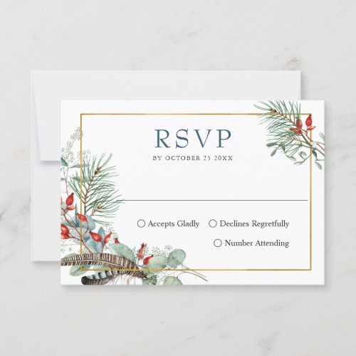Simple Elegant Watercolor Eucalyptus Boho Wedding RSVP Card