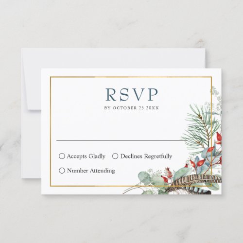 Simple Elegant Watercolor Eucalyptus Boho Wedding  RSVP Card
