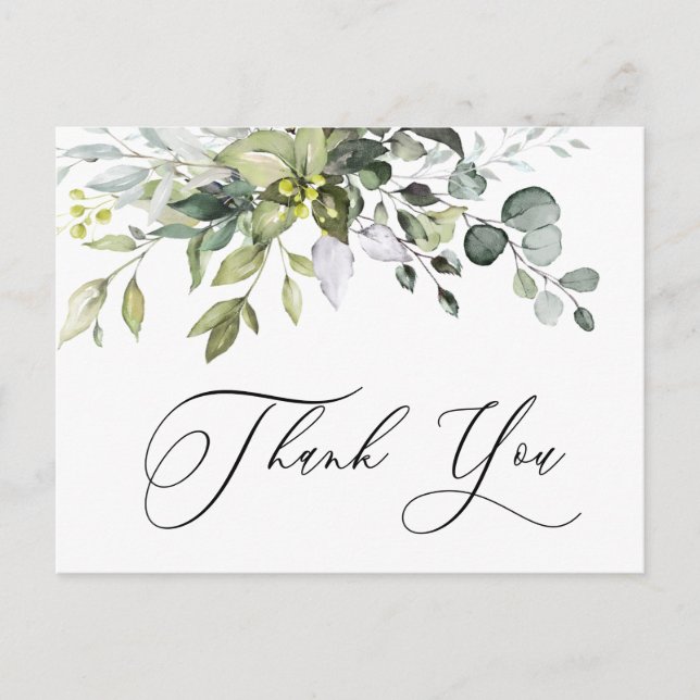 Simple Elegant Watercolor Eucalyptus Thank You Postcard (Front)