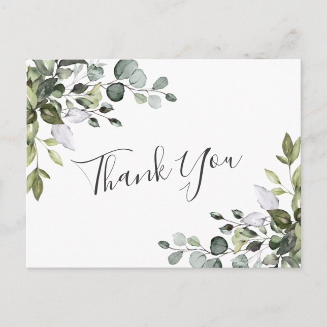Simple Elegant Watercolor Eucalyptus Thank You Postcard (Front)
