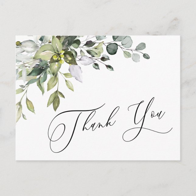 Simple Elegant Watercolor Eucalyptus Thank You Postcard (Front)