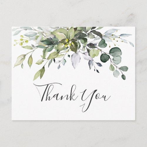Simple Elegant Watercolor Eucalyptus Thank You Postcard