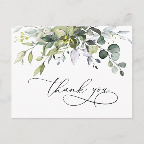 Simple Elegant Watercolor Eucalyptus Thank You Postcard