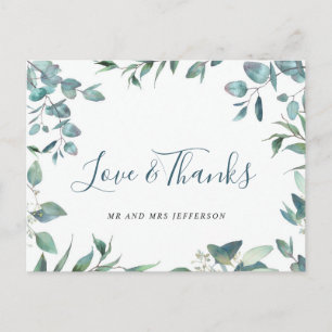Simple Elegant Watercolor Eucalyptus Thank You Postcard
