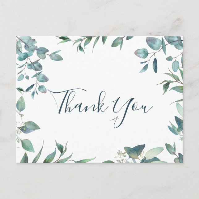 Simple Elegant Watercolor Eucalyptus Thank You Postcard (Front)