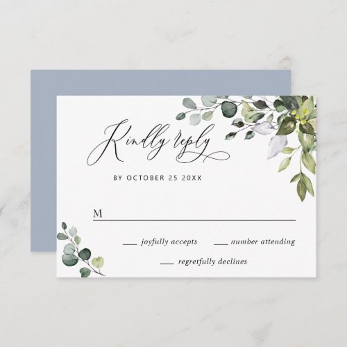 Simple Elegant Watercolor Eucalyptus Wedding RSVP Card