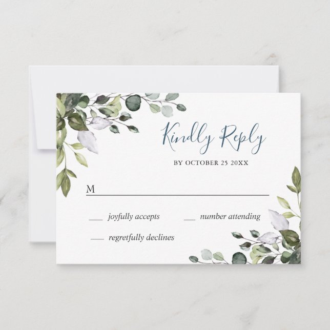 Simple Elegant Watercolor Eucalyptus Wedding RSVP Card (Front)