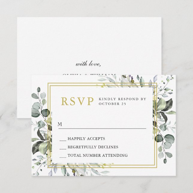 Simple Elegant Watercolor Eucalyptus Wedding RSVP Card (Front/Back)