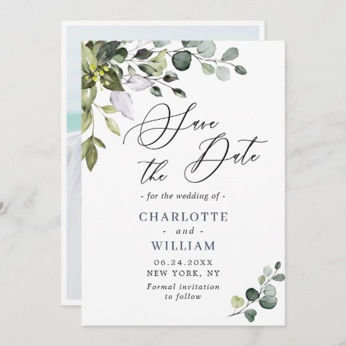 Simple Elegant Watercolor Eucalyptus Wedding Save  Save The Date