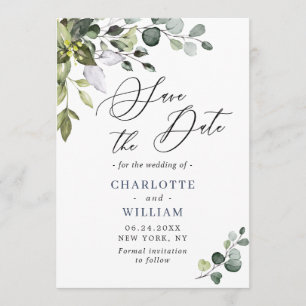 Simple Elegant Watercolor Eucalyptus Wedding Save  Save The Date