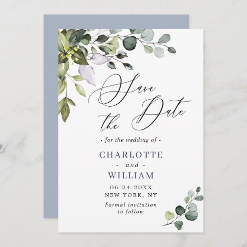 Simple Elegant Watercolor Eucalyptus Wedding Save The Date