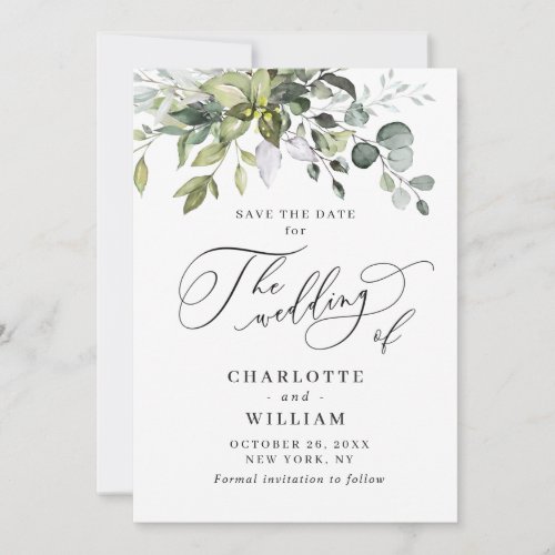 Simple Elegant Watercolor Eucalyptus Wedding Save The Date