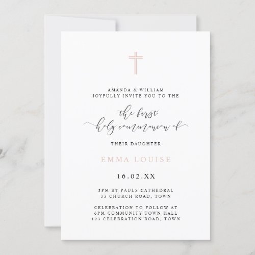 Simple Elegant Watercolor First Holy Communion Invitation