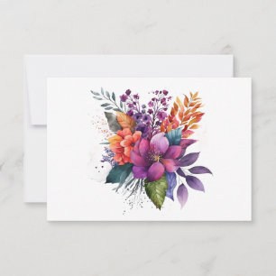 Simple Elegant Watercolor Floral Bouquet Flat Note Card