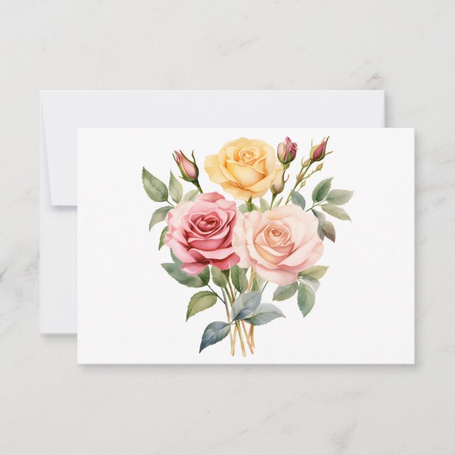 Simple Elegant Watercolor Floral Flat Note Card (Front)