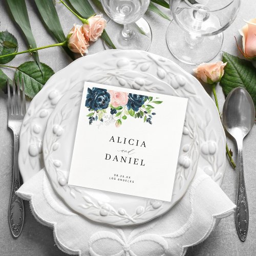 Simple elegant watercolor floral wedding napkins