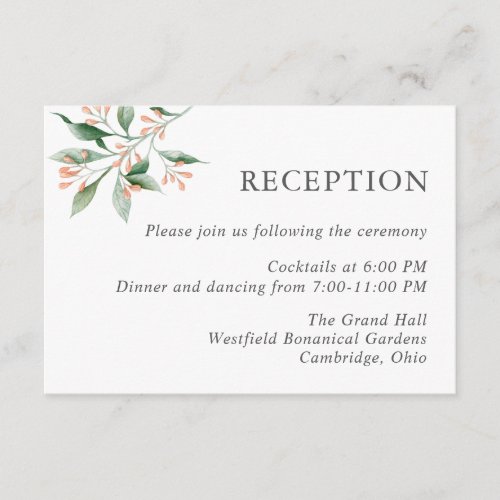 Simple Elegant Watercolor Floral Wedding Reception Enclosure Card
