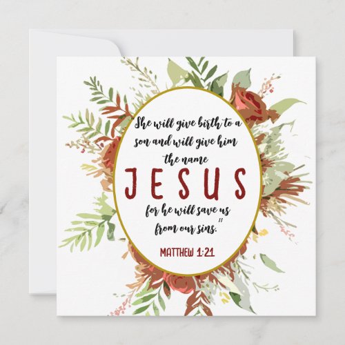 Simple Elegant Watercolor Flowers and Bible Verse Holiday Card