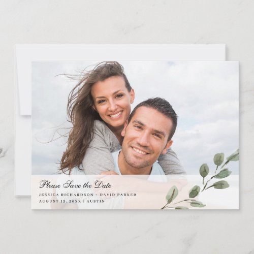Simple Elegant Watercolor Leaves  Two Photo Save The Date
