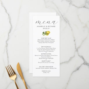 Simple Elegant Watercolor Lemon Citrus Wedding Menu