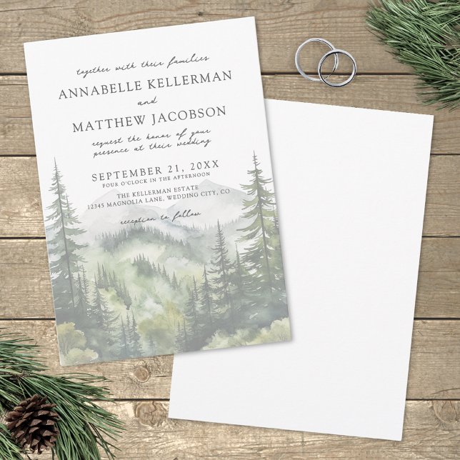 Simple Elegant Watercolor Mountain Wedding Invitation (Simple Elegant Watercolor Mountain Wedding Invitation)