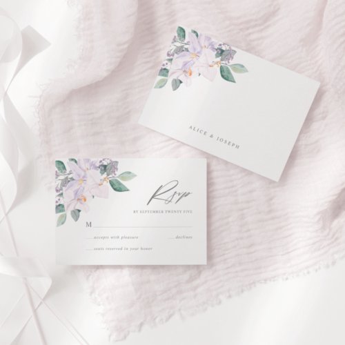 Simple Elegant Watercolor Orchids  Greenery RSVP Card