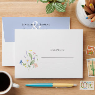 Simple Elegant Watercolor Wildflowers Boho Wedding Envelope