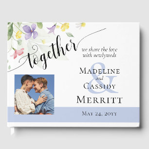 Simple Elegant Watercolor Wildflowers Boho Wedding Guest Book