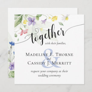 Simple Elegant Watercolor Wildflowers Boho Wedding Invitation