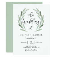 Simple Elegant Watercolor Wreath Greenery Wedding Card