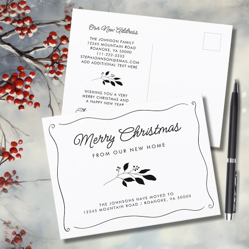 Simple Elegant Wavy Border Holiday Moving Announcement Postcard