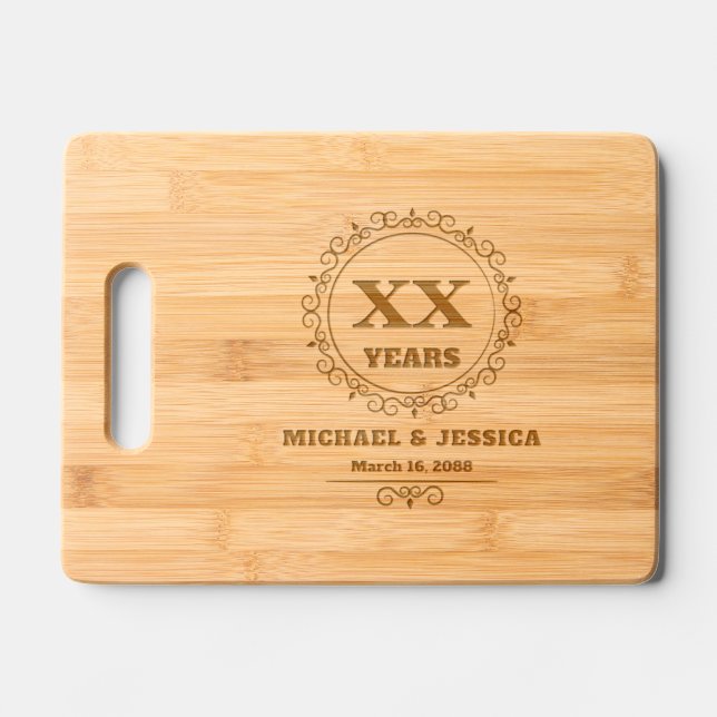 Simple & Elegant Wedding Anniversary & Couple Name Engraved Cutting Board (Front)