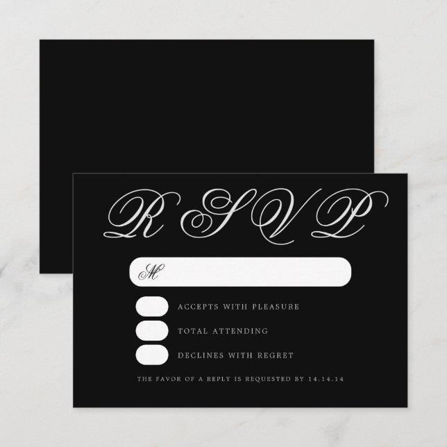 Simple Elegant Wedding Black Script RSVP  Card (Front/Back)