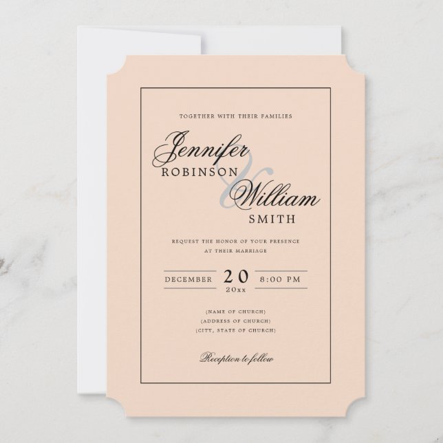 Simple Elegant Wedding Blush Script Invitation (Front)
