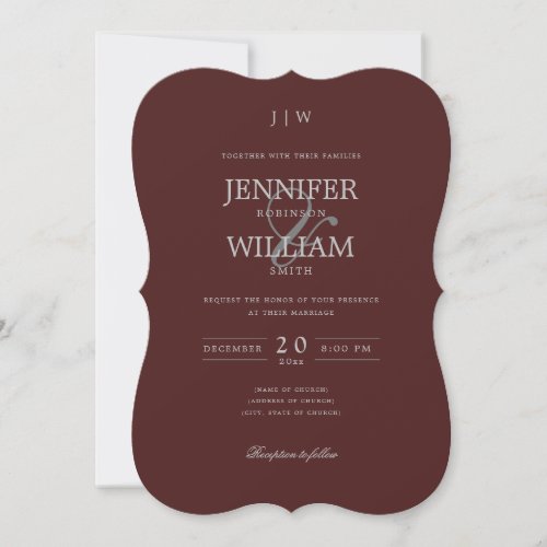 Simple Elegant Wedding Burgundy Monogram  Invitation