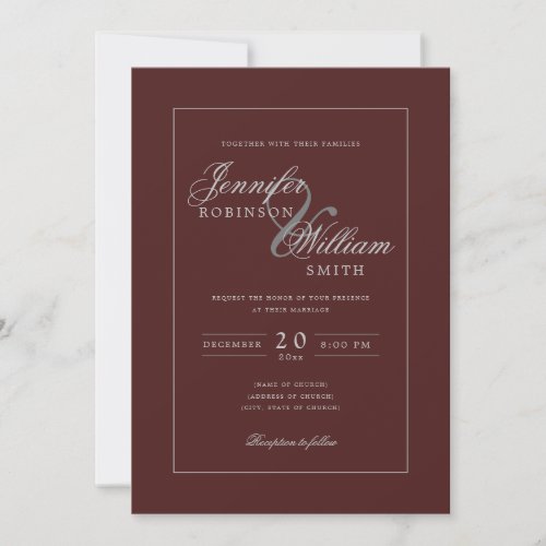 Simple Elegant Wedding Burgundy Script  Invitation