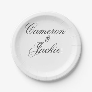 Simple elegant wedding couple name stylish calligr paper plates