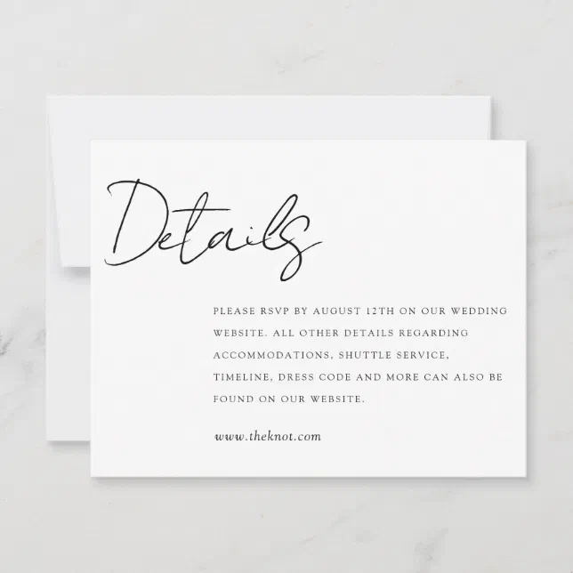 Simple Elegant Wedding Details Card | Zazzle