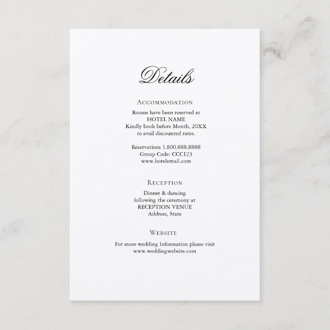 Simple Elegant Wedding Details enclosure card (Front)
