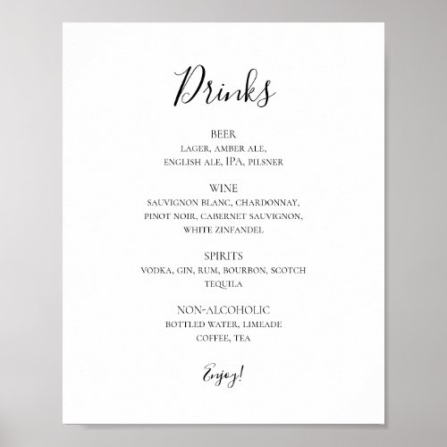 Simple Elegant Wedding Drinks Menu Sign